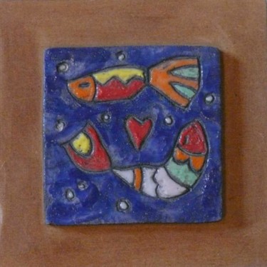 Sculpture titled "plaque poisson" by Armelle Colombier, Original Artwork, Ceramics