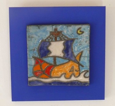 Sculpture titled "plaque bateau" by Armelle Colombier, Original Artwork, Ceramics