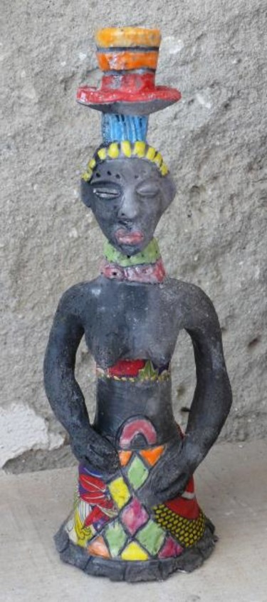 Sculpture intitulée "bougeoir femme" par Armelle Colombier, Œuvre d'art originale, Céramique