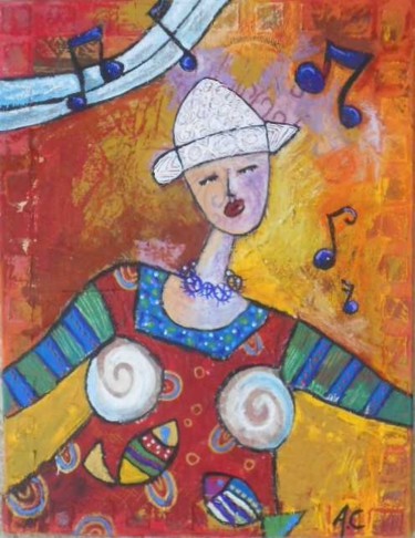 Painting titled "La femme aux poisso…" by Armelle Colombier, Original Artwork