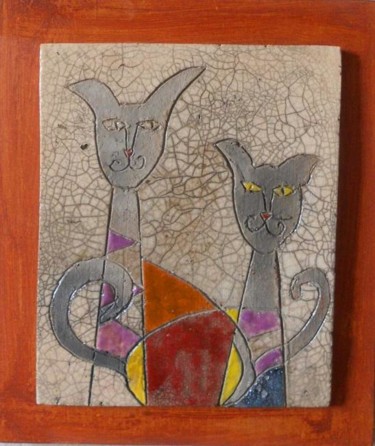 Painting titled "tableau chat" by Armelle Colombier, Original Artwork