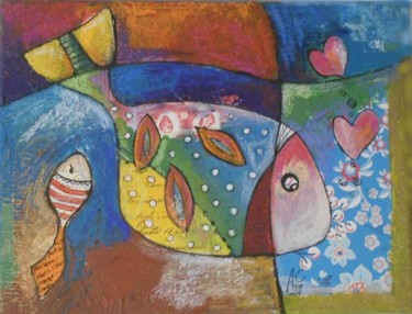Sculpture intitulée "le calin des poisso…" par Armelle Colombier, Œuvre d'art originale, Autre