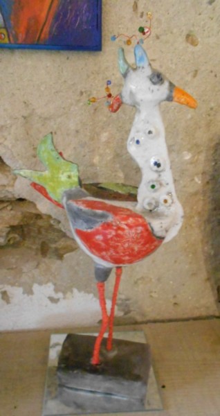 Sculpture intitulée "oiseau perlé" par Armelle Colombier, Œuvre d'art originale, Céramique