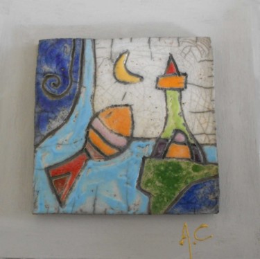 Sculpture titled "tab15-poisson-lune.…" by Armelle Colombier, Original Artwork, Ceramics