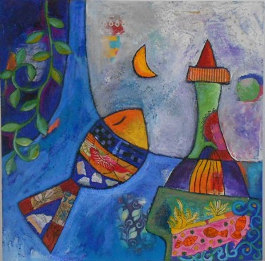 Peinture intitulée "Le poisson au phare" par Armelle Colombier, Œuvre d'art originale, Acrylique