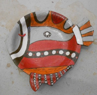 Design intitolato "plat poisson rouge" da Armelle Colombier, Opera d'arte originale, Ceramica