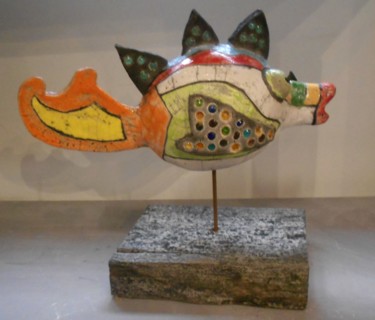 Escultura intitulada "poisson-triangle.jpg" por Armelle Colombier, Obras de arte originais, Cerâmica