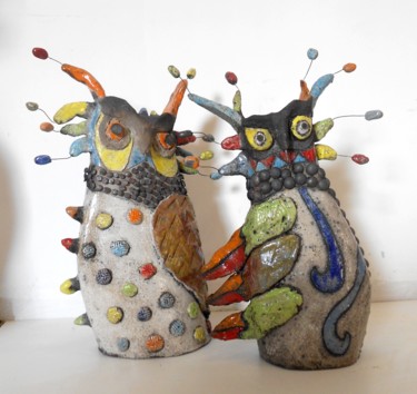 Sculpture titled "les-z-hiboux2.jpg" by Armelle Colombier, Original Artwork, Ceramics