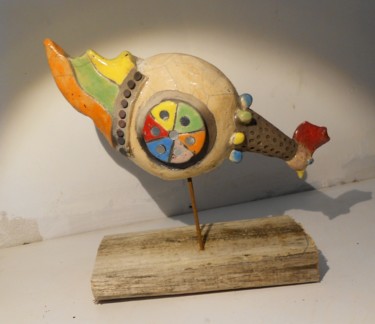 Escultura intitulada "la poule astèque" por Armelle Colombier, Obras de arte originais, Cerâmica