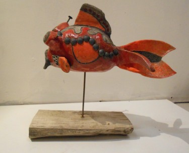 Sculpture titled "poisson-chinois-rou…" by Armelle Colombier, Original Artwork, Ceramics