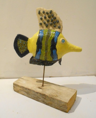 Sculpture intitulée "poisson-gres-jaune.…" par Armelle Colombier, Œuvre d'art originale