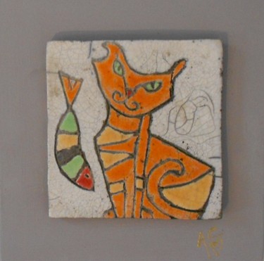 Sculpture intitulée "le-chat-orange.jpg" par Armelle Colombier, Œuvre d'art originale, Céramique