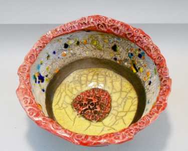 Design intitulée "coupe jaune et rouge" par Armelle Colombier, Œuvre d'art originale