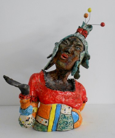 Skulptur mit dem Titel "la petite mongole.j…" von Armelle Colombier, Original-Kunstwerk, Keramik