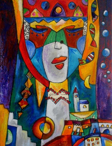 Painting titled "rêve ethnique" by Armelle Colombier, Original Artwork, Acrylic