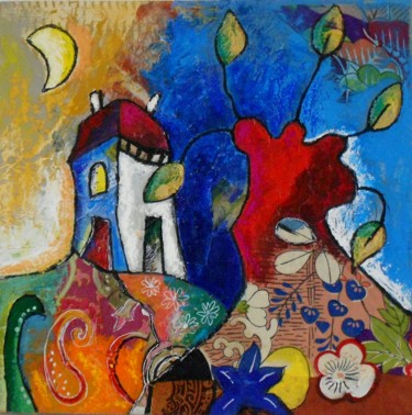 Painting titled "Sous  l'arbre les m…" by Armelle Colombier, Original Artwork, Acrylic