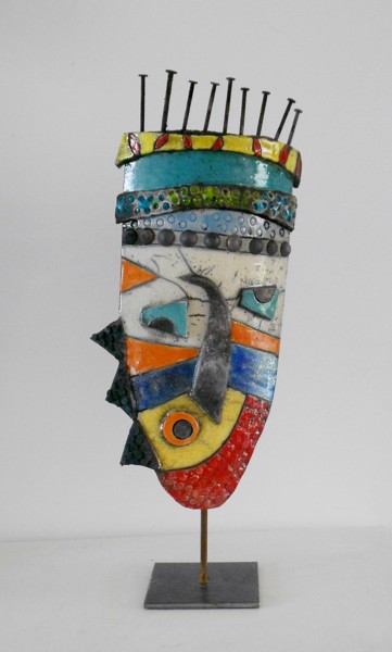 雕塑 标题为“masque sur pied” 由Armelle Colombier, 原创艺术品, 陶瓷