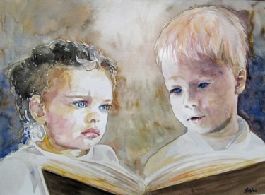 encore une histoire Peinture intitulée "encore une histoire" par Armelle Delaplace, Œuvre d'art originale, Aquarelle Monté sur Carton
