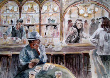 Malarstwo zatytułowany „le joueur de poker” autorstwa Armelle Delaplace, Oryginalna praca, Akwarela