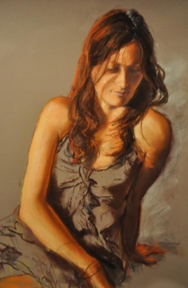 Painting titled "pensive" by Armelle Panay, Original Artwork, Oil