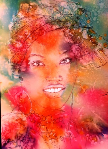 Peinture intitulée "le sourire" par Armelle Panay, Œuvre d'art originale, Aquarelle