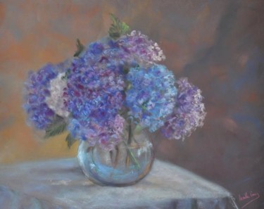 Painting titled "hortentias" by Armelle Panay, Original Artwork, Oil