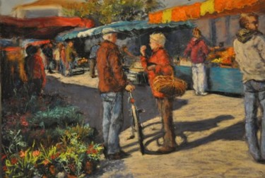 Peinture intitulée "marché de l'Aiguill…" par Armelle Panay, Œuvre d'art originale, Huile