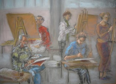 Painting titled "Ambiance Atelier" by Armelle Panay, Original Artwork, Oil
