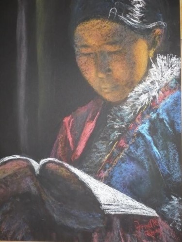 Peinture intitulée "la liseuse" par Armelle Panay, Œuvre d'art originale, Huile