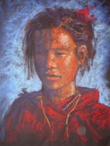 Peinture intitulée "fond bleu" par Armelle Panay, Œuvre d'art originale, Huile