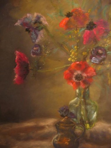 Painting titled "Anemones" by Armelle Panay, Original Artwork, Oil