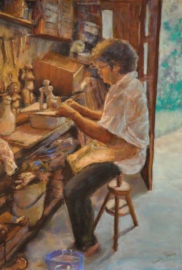 Pittura intitolato "l atelier du sculpt…" da Armelle Panay, Opera d'arte originale