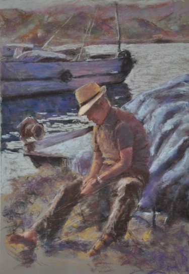 Peinture intitulée "pêcheur à Port Vend…" par Armelle Panay, Œuvre d'art originale