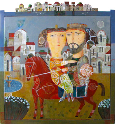 Painting titled "Meeting with Love" by Armen Adilkhanyan (Adil), Original Artwork, Acrylic Mounted on Wood Stretcher frame