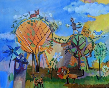 Schilderij getiteld "2 trees" door Armen Ghazayran (Nem), Origineel Kunstwerk, Acryl