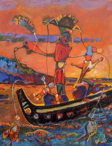 Pintura intitulada "night fishing" por Armen Ghazayran (Nem), Obras de arte originais, Acrílico