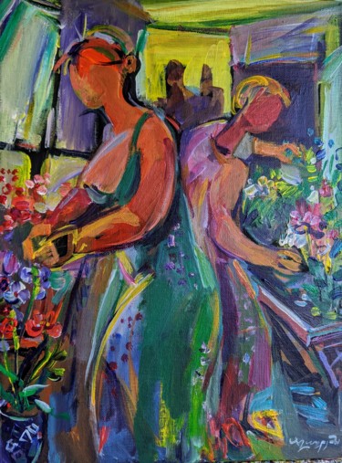 Malerei mit dem Titel "Flower care" von Armen Ghazayran (Nem), Original-Kunstwerk, Acryl