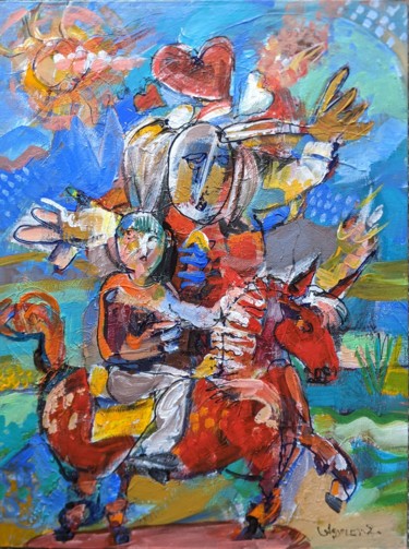 Painting titled "We are on horseback" by Armen Ghazayran (Nem), Original Artwork, Acrylic