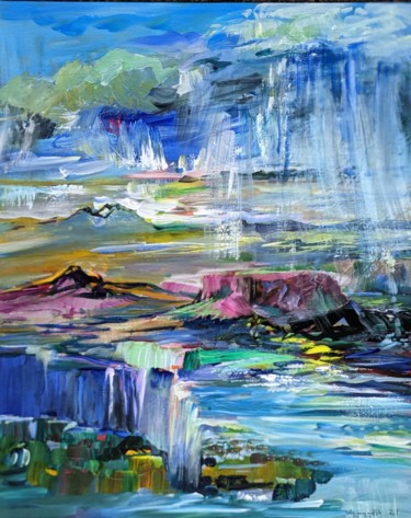 Painting titled "Waterfall, thunder.…" by Armen Ghazayran (Nem), Original Artwork, Acrylic