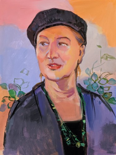 Painting titled "Black beret / Mrs.…" by Armen Ghazayran (Nem), Original Artwork, Acrylic