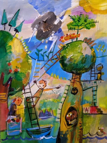 Painting titled "A play / Childhood…" by Armen Ghazayran (Nem), Original Artwork, Acrylic