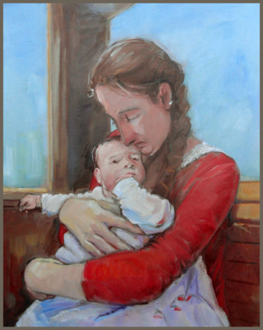 Painting titled "Mother and Child" by Armen Ghazayran (Nem), Original Artwork, Oil