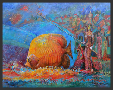 Painting titled "Fishing-03" by Armen Ghazayran (Nem), Original Artwork, Acrylic