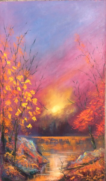 Painting titled "Red Autumn" by Armen Sevanyan, Original Artwork, Oil