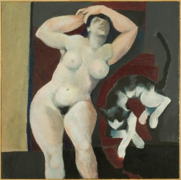 Pittura intitolato "Donna con gatto" da Armida "Pupa" Nardi, Opera d'arte originale, Olio