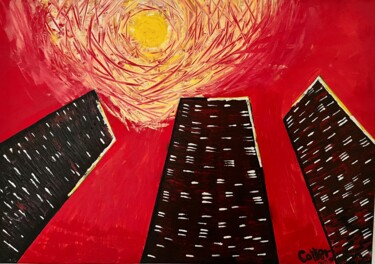 Painting titled "Red City" by Armin Cotter, Original Artwork, Acrylic