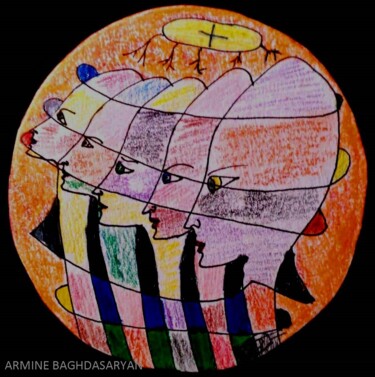 Dessin intitulée "les supporters !!!!…" par Armine Baghdasaryan (Parmide), Œuvre d'art originale, Stylo à bille