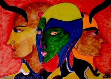 Dessin intitulée "Vainqueurs en carac…" par Armine Baghdasaryan (Parmide), Œuvre d'art originale, Stylo à bille