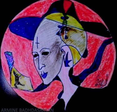 Dessin intitulée "Elle croit !!!" par Armine Baghdasaryan (Parmide), Œuvre d'art originale, Stylo à bille