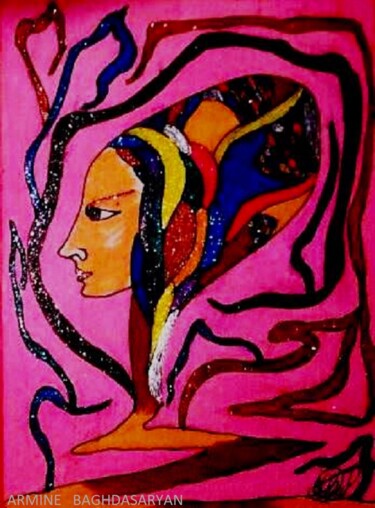 Dessin intitulée "Femme énigmatique !…" par Armine Baghdasaryan (Parmide), Œuvre d'art originale, Stylo à bille